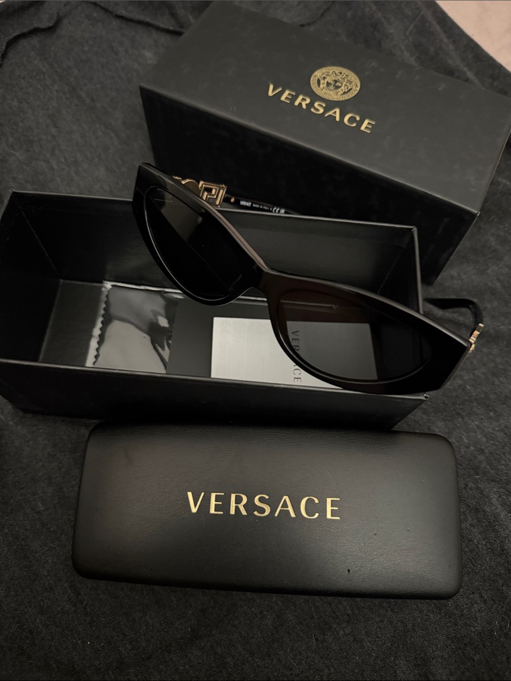 Versace Black Cat-Eye Sunglasses with Gold Accents